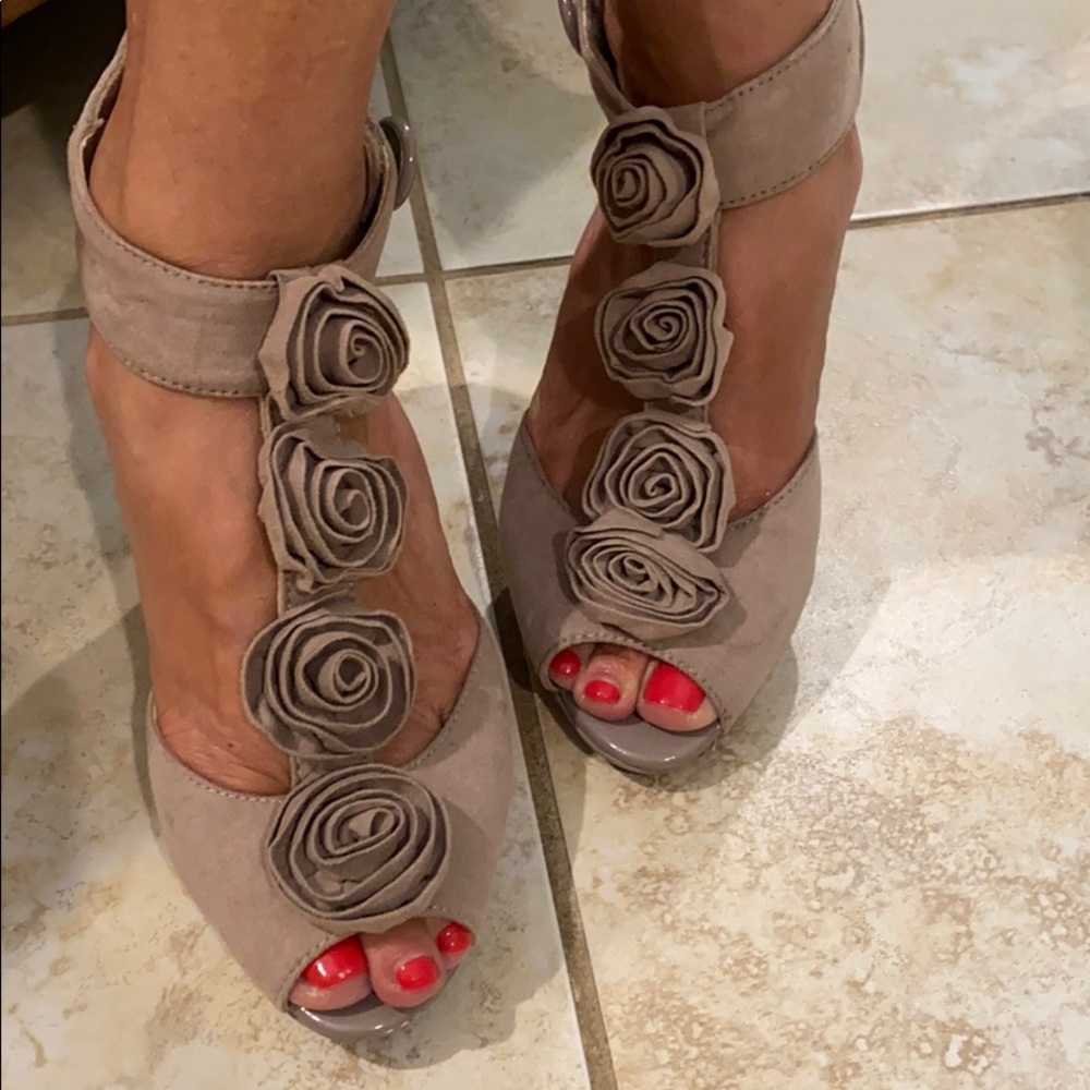 Suede Floral Heels